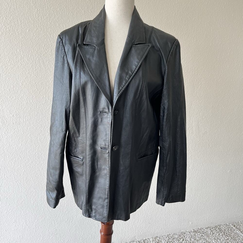 Vintage Lee Riveted Leather Lined Sz L Moto Biker Jacket Coat Button